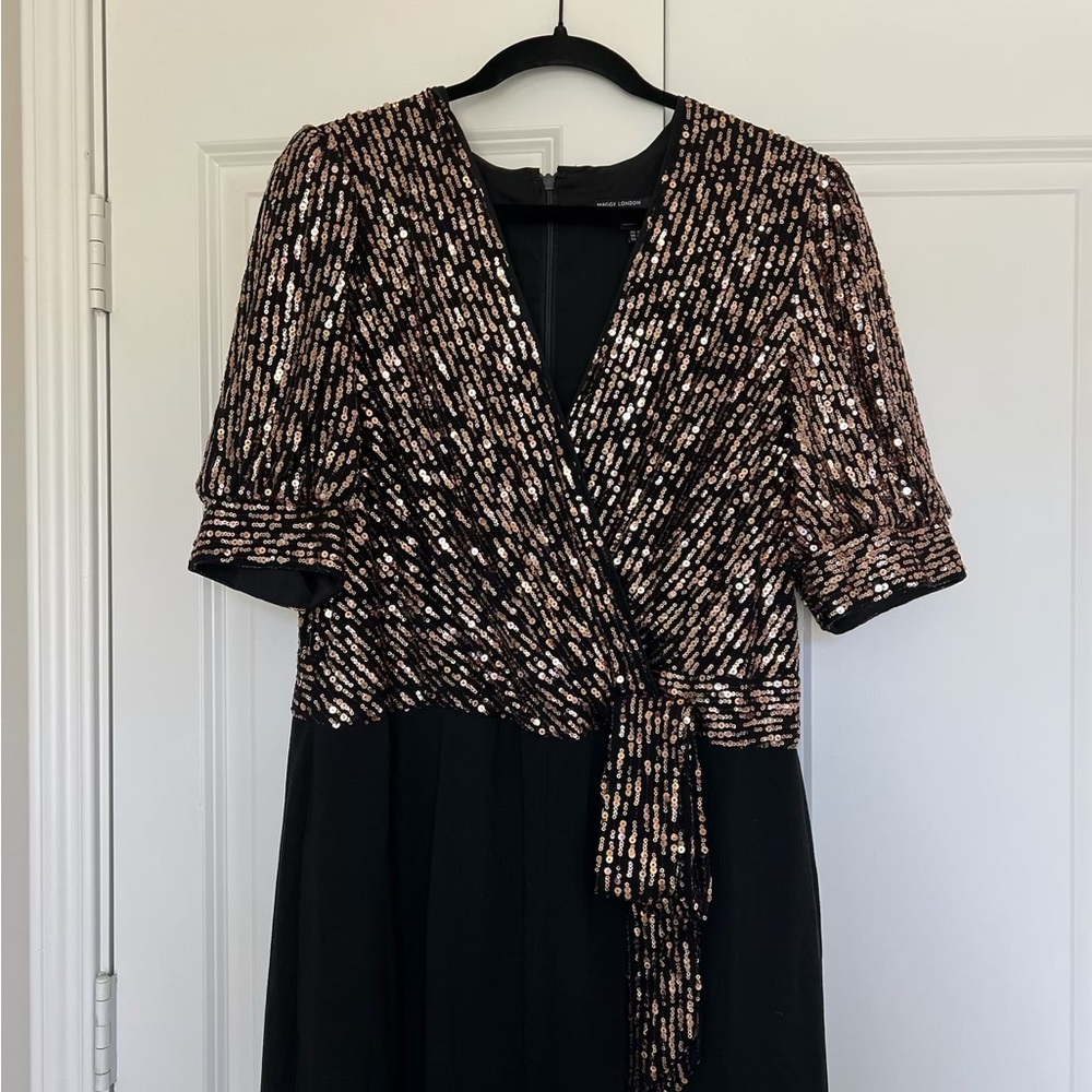 Maggy London Black and Gold Sequin Jumpsuit